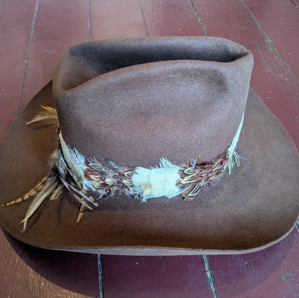 Vintage Resistol Stetson Brown Feather Western Cowboy Hat Self Conforming 7 3/8